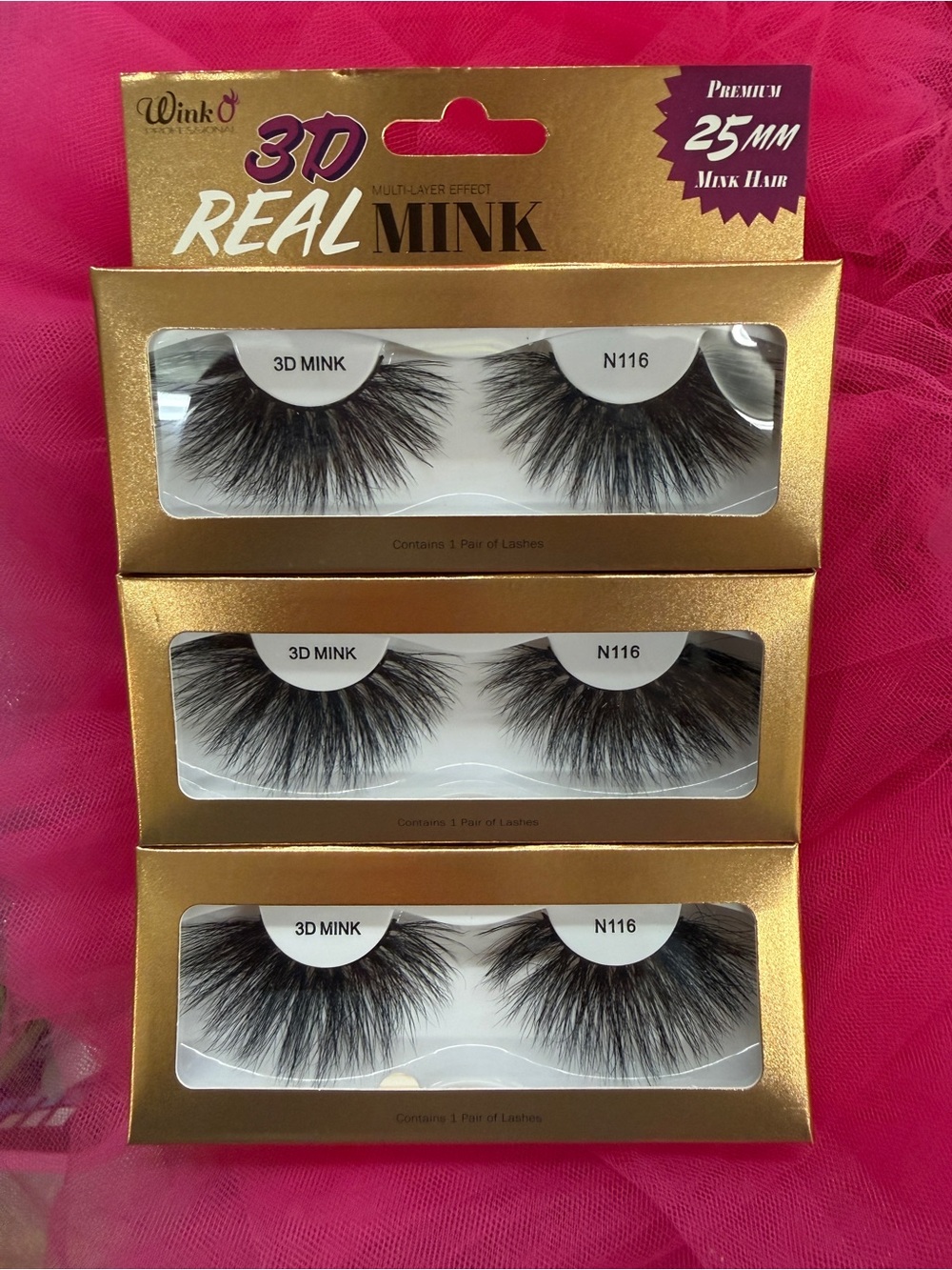 Wink 3D Real Mink Lashes N116 - Black (lot of 3)